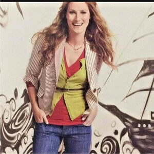 Cabi Red White Captains Jacket Seersucker 6 # 391